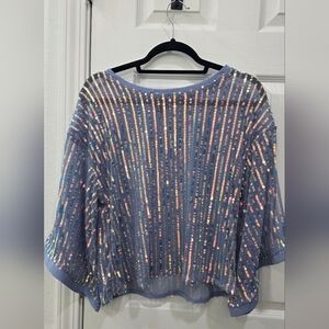 Sequin Striped Blue Women's Party Top